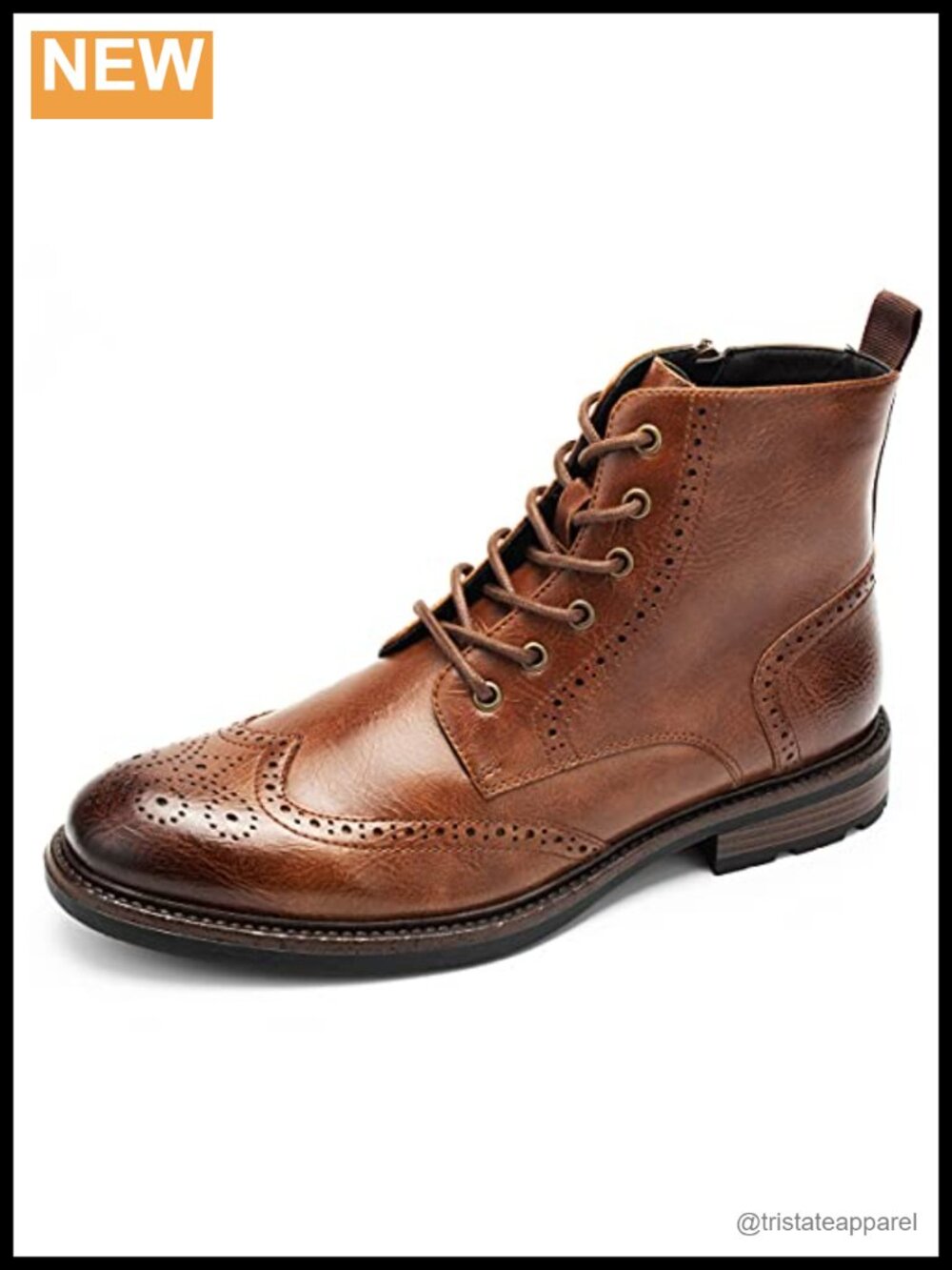 Mens Wingtip Oxford Ankle Boot Faux Leather Lace-Up Side Zipper Casual Dress